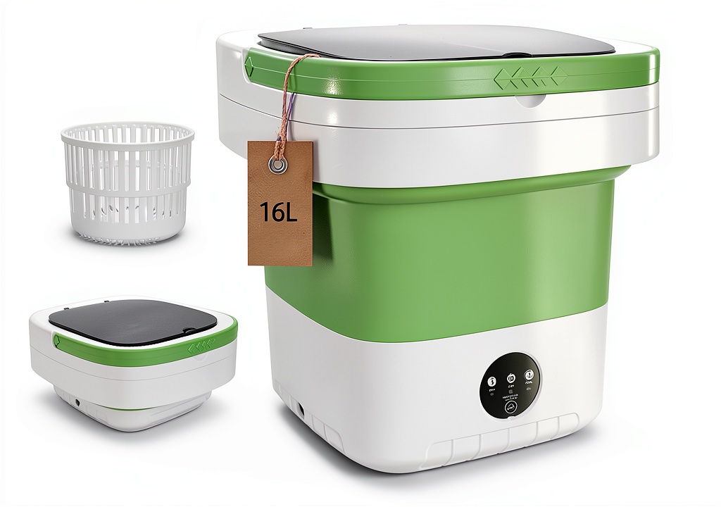Installing BENCHRY Portable Washing Machine Foldable Green Benc1 on a wooden desk