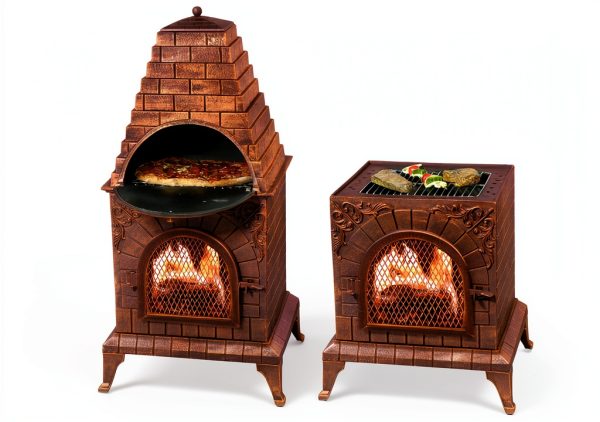 Deeco Cast Iron Chiminea Pizza Oven Triangular-0