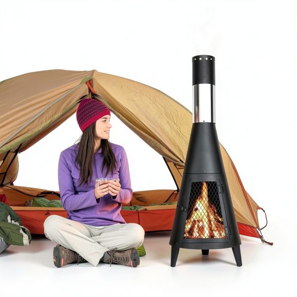Outdoor Fire Pit ptlsy Chiminea Iron Rocket Design-2