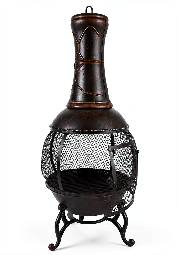 Pavo Patio Chiminea on a wooden patio