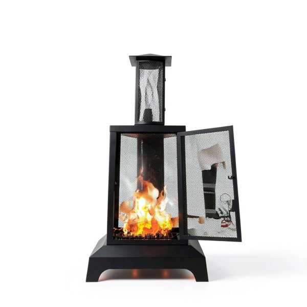 WALCUT Modern Square Chiminea Fire Pit 43in Black Powder Coated Metal-7