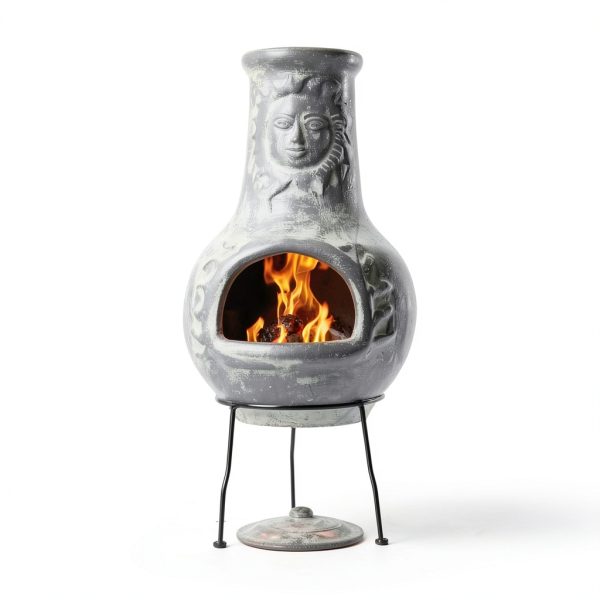 Chiminea Wiosi ChimD Gray Clay Medium 16x16x32 Outdoor Fire Pit-1