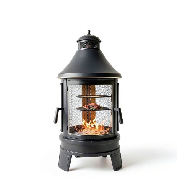 ASJMR Metal Chiminea Outdoor Fireplace Grill Black Modern Round 23.6in-6