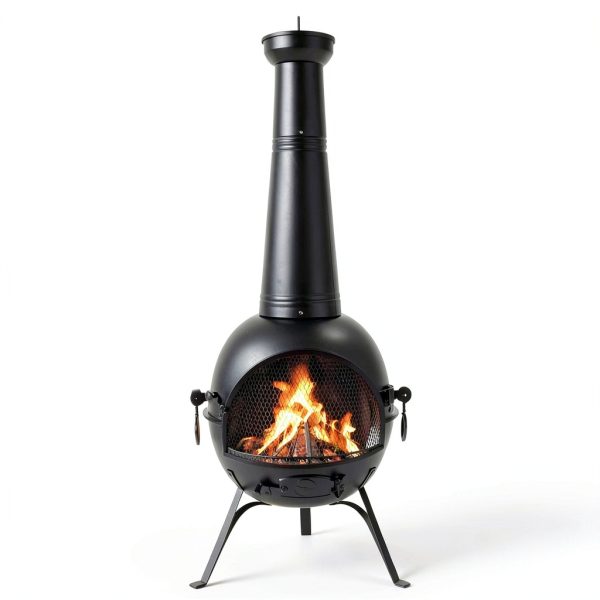 Wood Burning Chiminea SINGLYFIRE SFC-001 Black Round Metal Traditional-6
