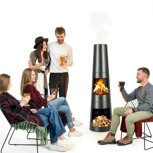 Cast Iron Chiminea by Favorite Garden Round Wood-Fired OF-1 Black-2