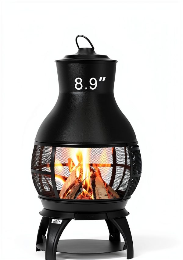 Bali Outdoors Cast Iron Chiminea SRCH56 Compact Oval Brown Black-1