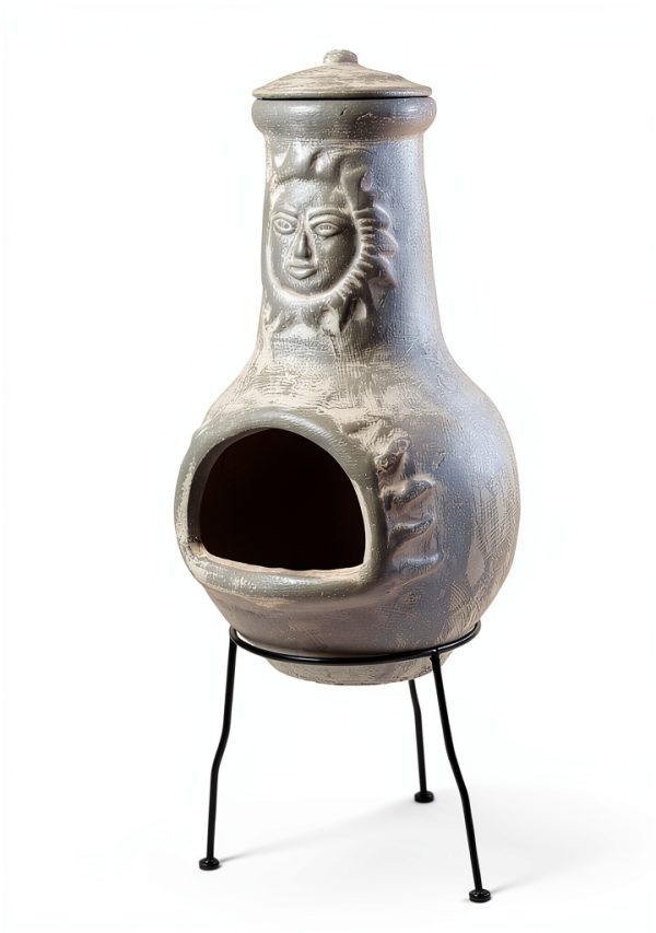 Chiminea Wiosi ChimD Gray Clay Medium 16x16x32 Outdoor Fire Pit-5