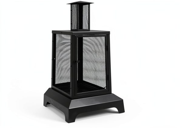 WALCUT Modern Square Chiminea Fire Pit 43in Black Powder Coated Metal-3