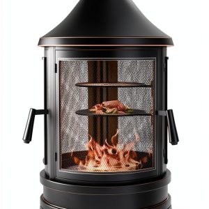 ASJMR Metal Chiminea Outdoor Fireplace Grill Black Modern Round 23.6in-0