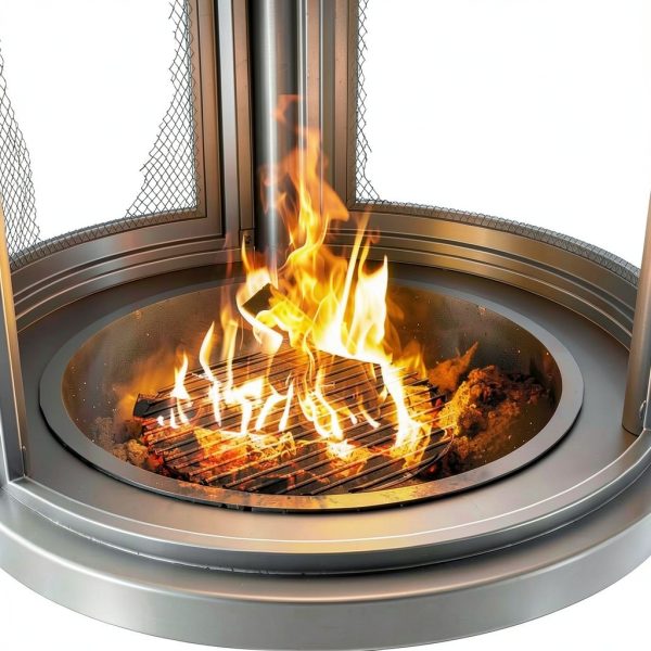 ASJMR Metal Chiminea Outdoor Fireplace Grill Black Modern Round 23.6in-4
