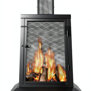 WALCUT Modern Square Chiminea Fire Pit 43in Black Powder Coated Metal-0