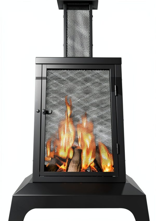 WALCUT Modern Square Chiminea Fire Pit 43in Black Powder Coated Metal-0