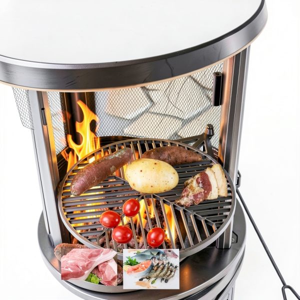ASJMR Metal Chiminea Outdoor Fireplace Grill Black Modern Round 23.6in-5
