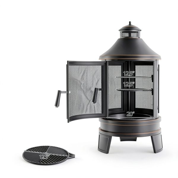 ASJMR Metal Chiminea Outdoor Fireplace Grill Black Modern Round 23.6in-1