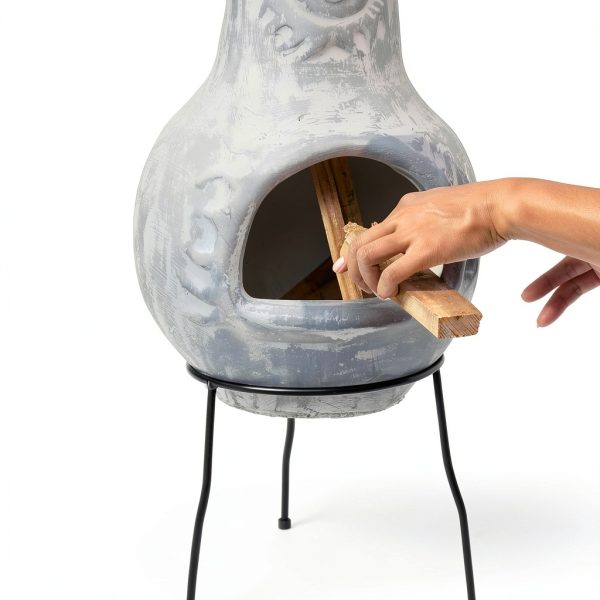 Chiminea Wiosi ChimD Gray Clay Medium 16x16x32 Outdoor Fire Pit-4