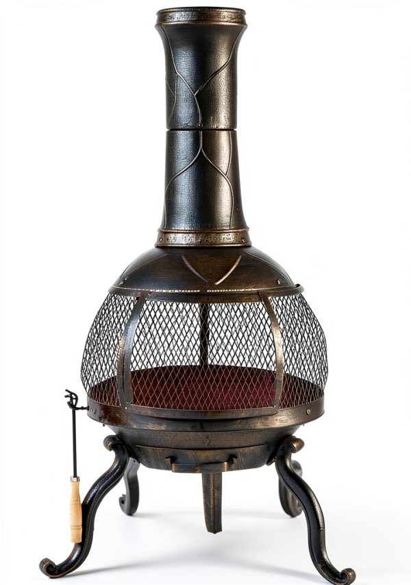 Kay Home Chimineas Brushed Bronze Round Wood Fireplace Model 30199-0