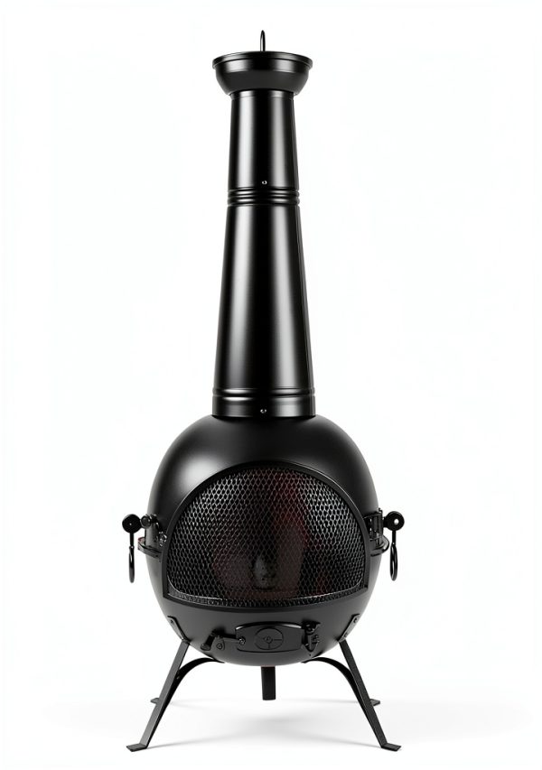 Wood Burning Chiminea SINGLYFIRE SFC-001 Black Round Metal Traditional-5