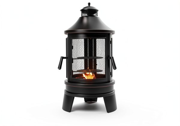 ALAULM Modern Black Metal Chiminea with 3 Door Access and Adjustable-3