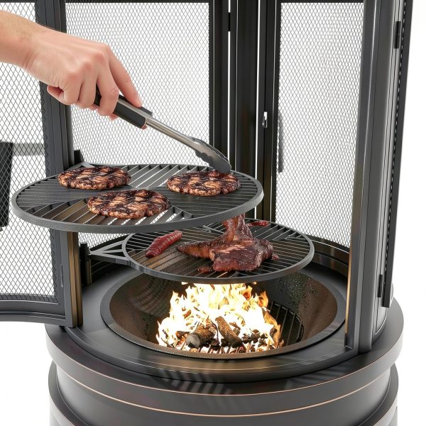 ALAULM Modern Black Metal Chiminea with 3 Door Access and Adjustable-2