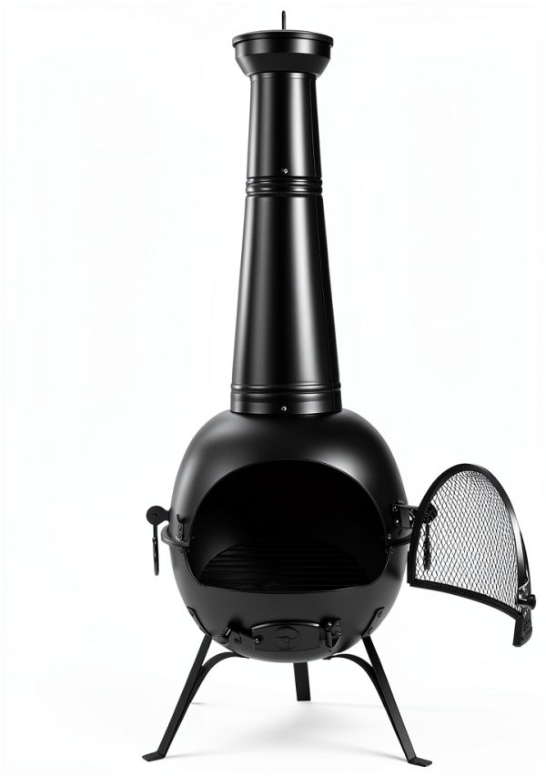 Wood Burning Chiminea SINGLYFIRE SFC-001 Black Round Metal Traditional-3
