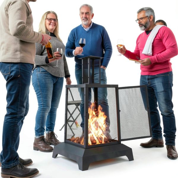 WALCUT Modern Square Chiminea Fire Pit 43in Black Powder Coated Metal-8