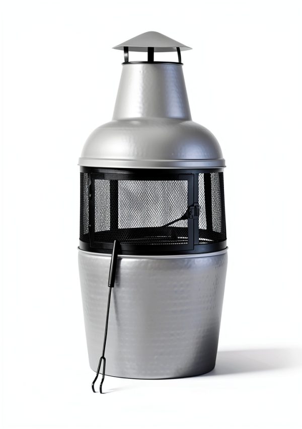 Safavieh Patio Chiminea PIT1001A Silver Black Round Alloy Steel Heater-1