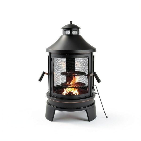 ALAULM Modern Black Metal Chiminea with 3 Door Access and Adjustable-5