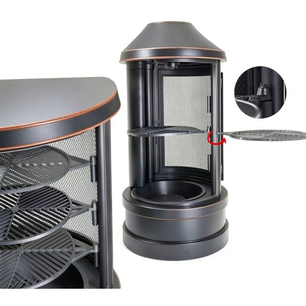 ASJMR Metal Chiminea Outdoor Fireplace Grill Black Modern Round 23.6in-2