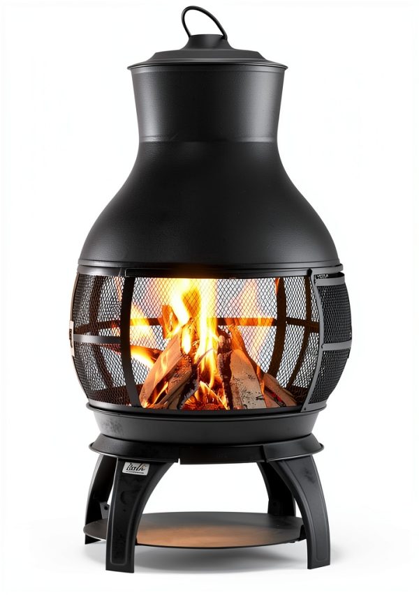 Bali Outdoors Cast Iron Chiminea SRCH56 Compact Oval Brown Black-0