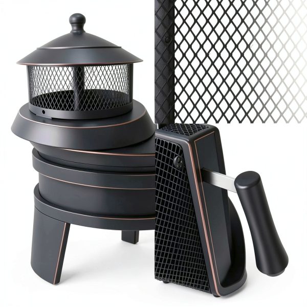 ASJMR Metal Chiminea Outdoor Fireplace Grill Black Modern Round 23.6in-3
