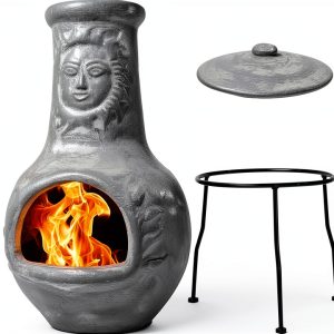 Chiminea Wiosi ChimD Gray Clay Medium 16x16x32 Outdoor Fire Pit-0