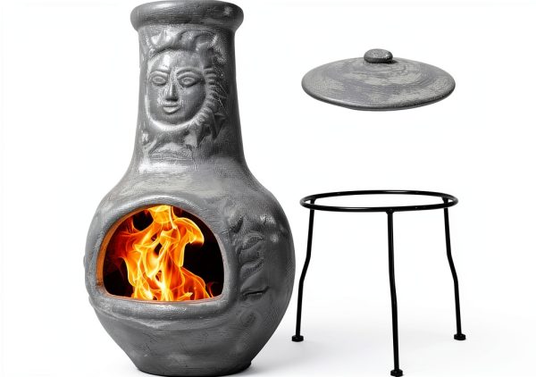 Chiminea Wiosi ChimD Gray Clay Medium 16x16x32 Outdoor Fire Pit-0