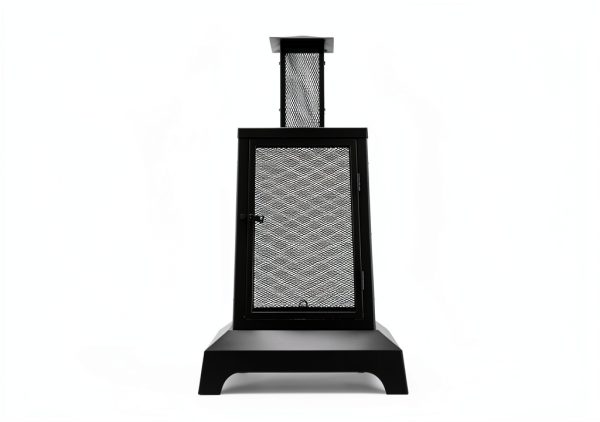 WALCUT Modern Square Chiminea Fire Pit 43in Black Powder Coated Metal-2