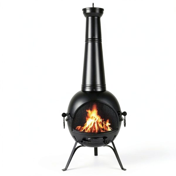 Wood Burning Chiminea SINGLYFIRE SFC-001 Black Round Metal Traditional-7