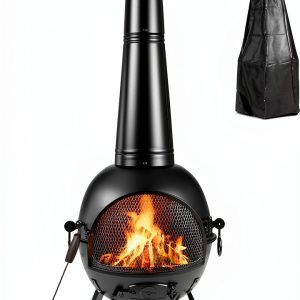 Wood Burning Chiminea SINGLYFIRE SFC-001 Black Round Metal Traditional-0