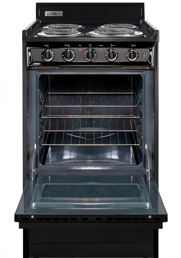 Summit TEM110C 20"" Freestanding Electric Range with 4 Coil Elements 2.46 cu. ft. Oven Capacity Chrome Drip Pans Storage Drawer Indicator Lights in Black-1