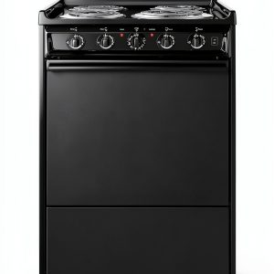 Summit TEM110C 20"" Freestanding Electric Range with 4 Coil Elements 2.46 cu. ft. Oven Capacity Chrome Drip Pans Storage Drawer Indicator Lights in Black-0