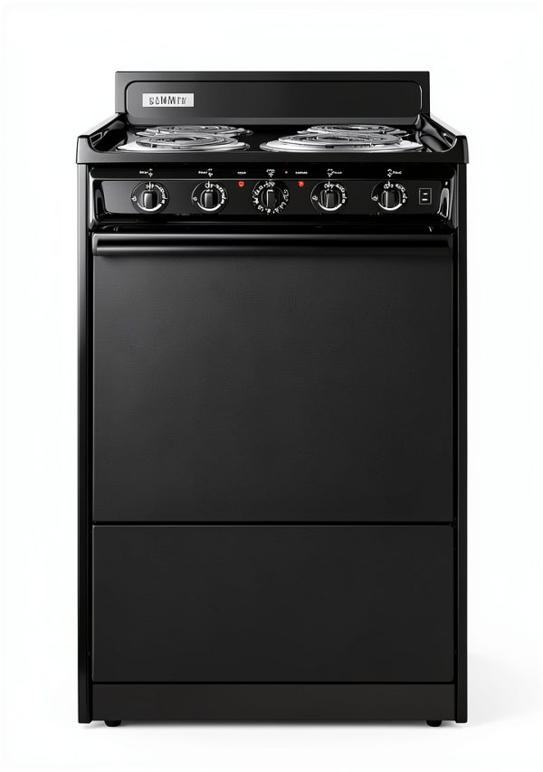 Summit TEM110C 20"" Freestanding Electric Range with 4 Coil Elements 2.46 cu. ft. Oven Capacity Chrome Drip Pans Storage Drawer Indicator Lights in Black-0