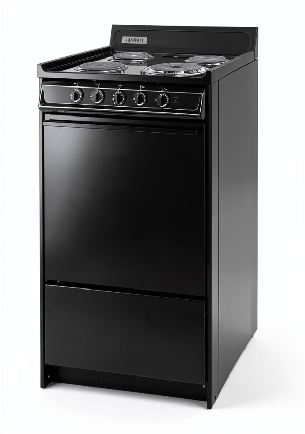 Summit TEM110C 20"" Freestanding Electric Range with 4 Coil Elements 2.46 cu. ft. Oven Capacity Chrome Drip Pans Storage Drawer Indicator Lights in Black-4